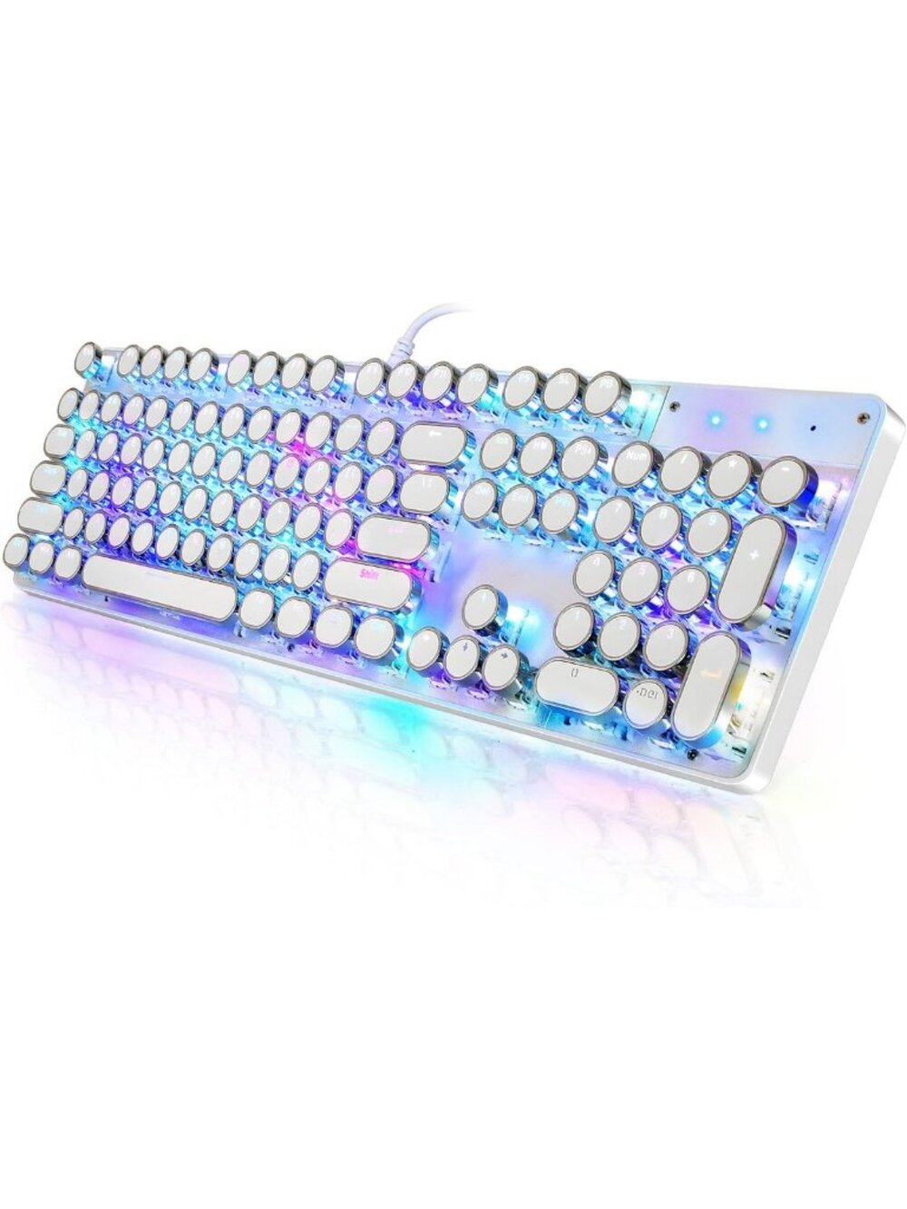Retro Round Keycap Mechanical Gaming Keyboard - RGB Backlit, Wired, 104 Keys